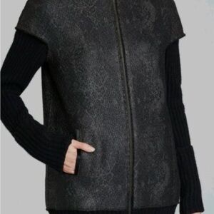 Elie Tahari Cynthia Coat Merino Wool
Leather Calf Hair Sweater L $698 (A107)